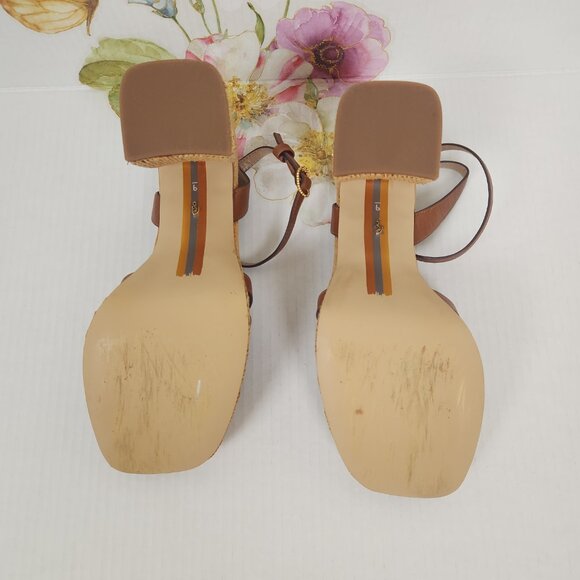 Sam Edelman Size 9 Leather Upper Platform Heel Rich Cognac Reese Sandals - Picture 6 of 8